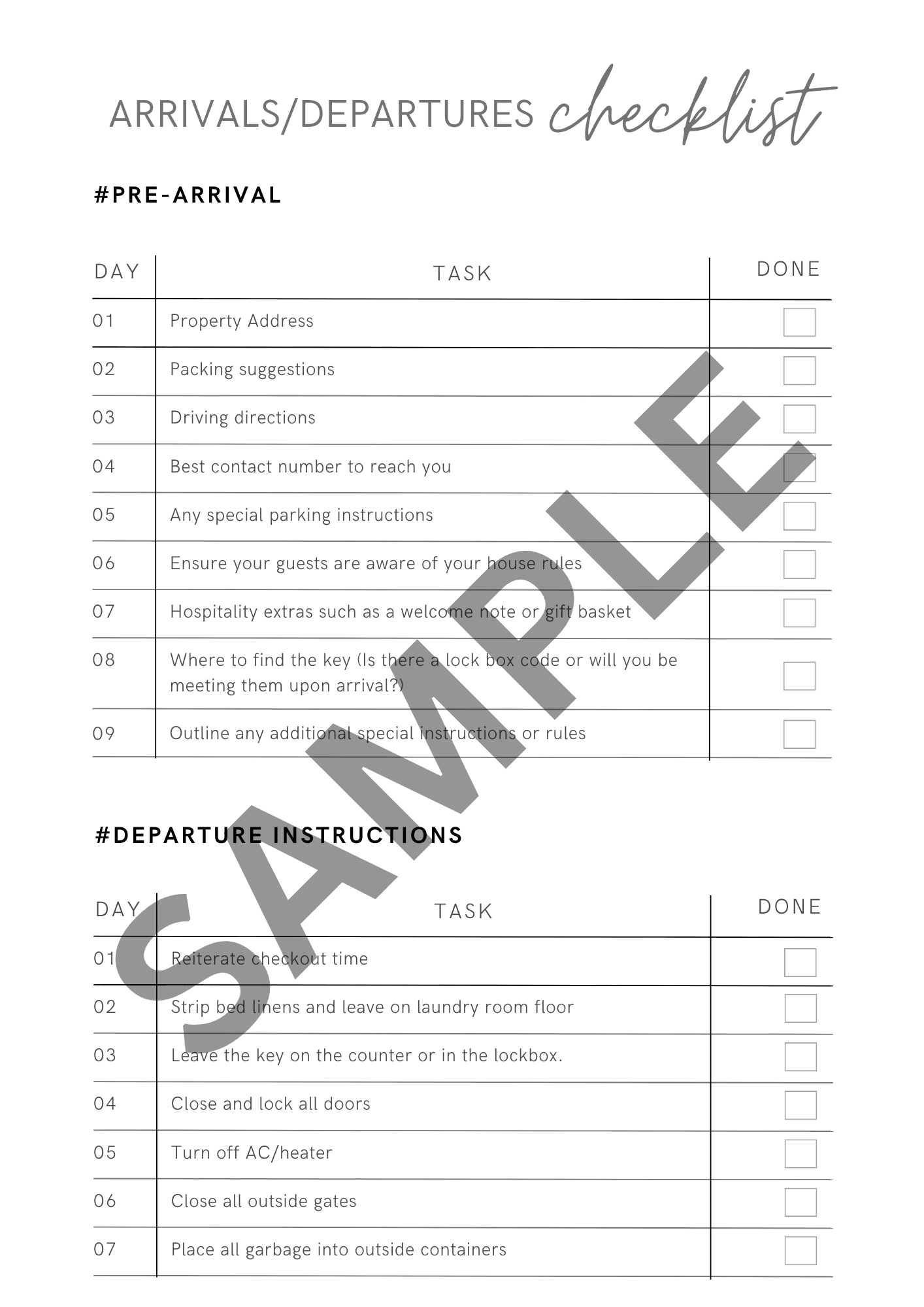 1 Arrivals and Departures Checklist Template