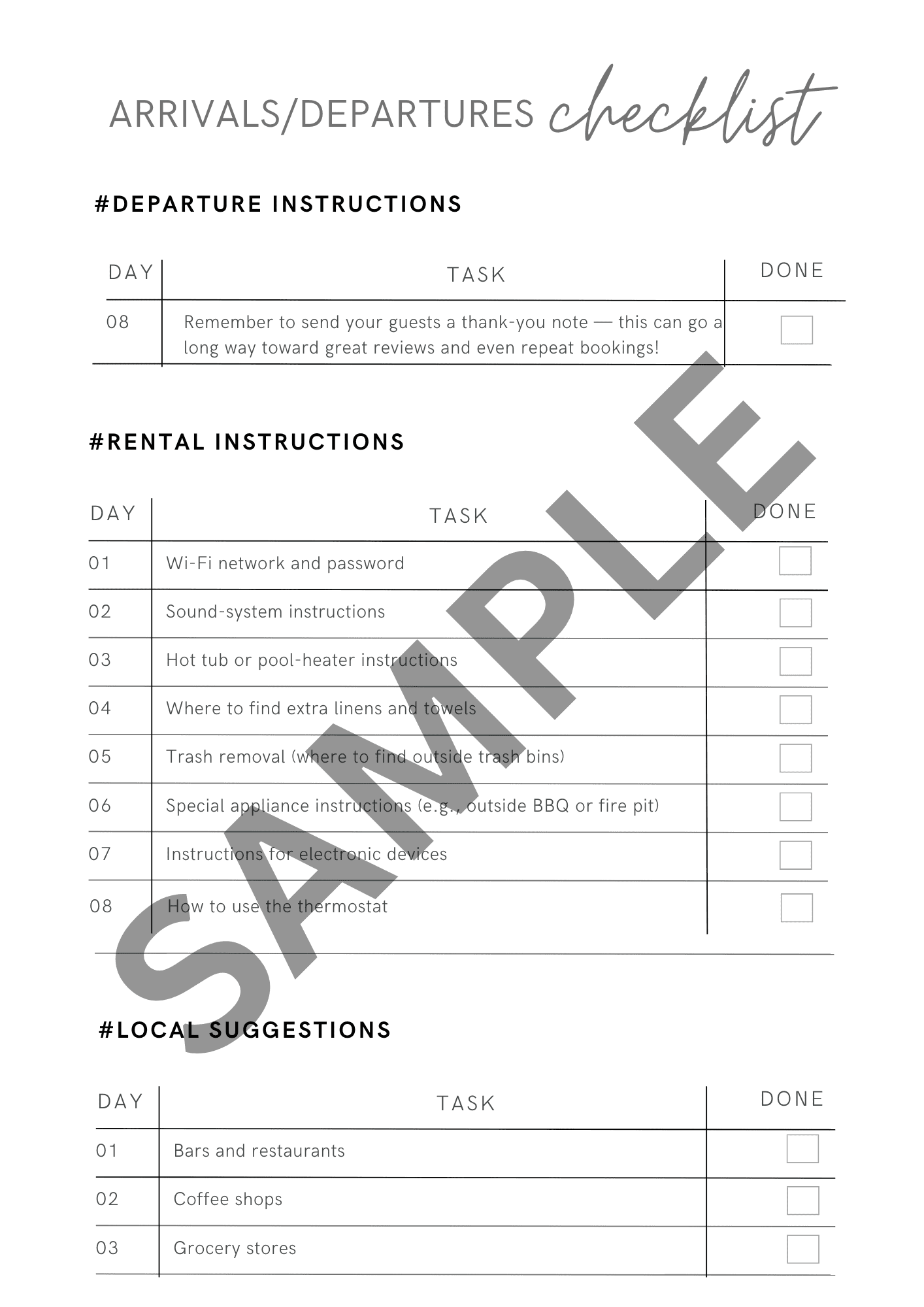 2 Arrivals and Departures Checklist Template