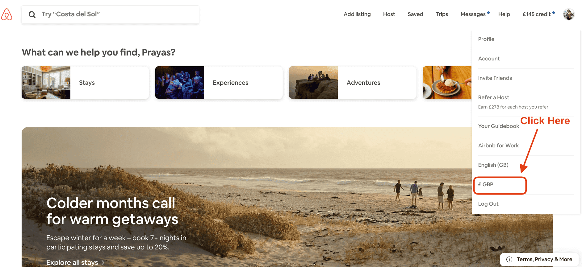Airbnb Hosting A screen shot of a page with a link to an Airbnb hosting site.