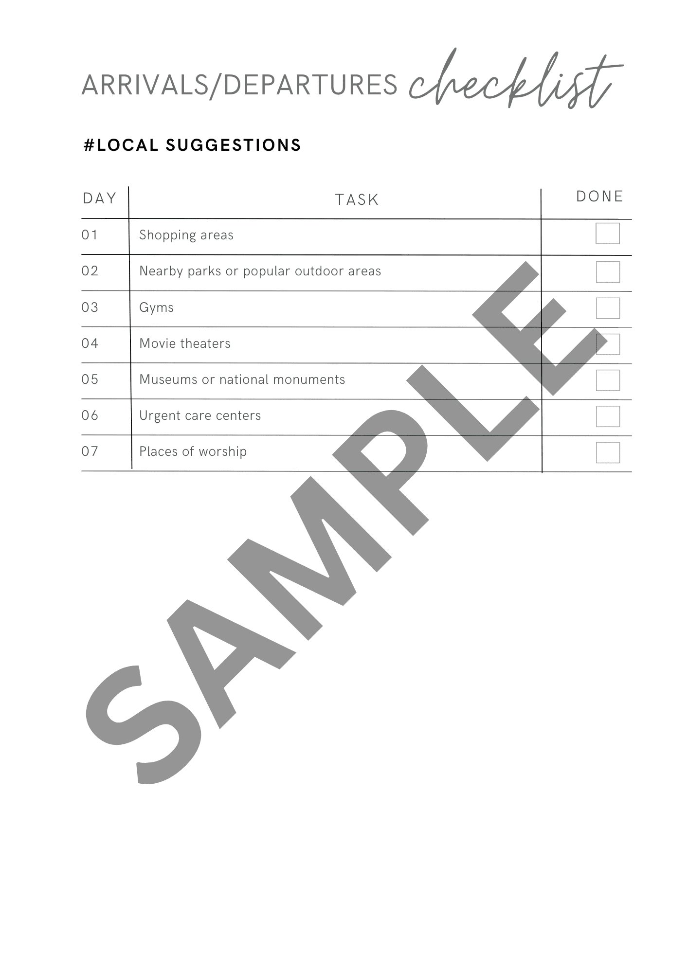 3 Arrivals and Departures Checklist Template