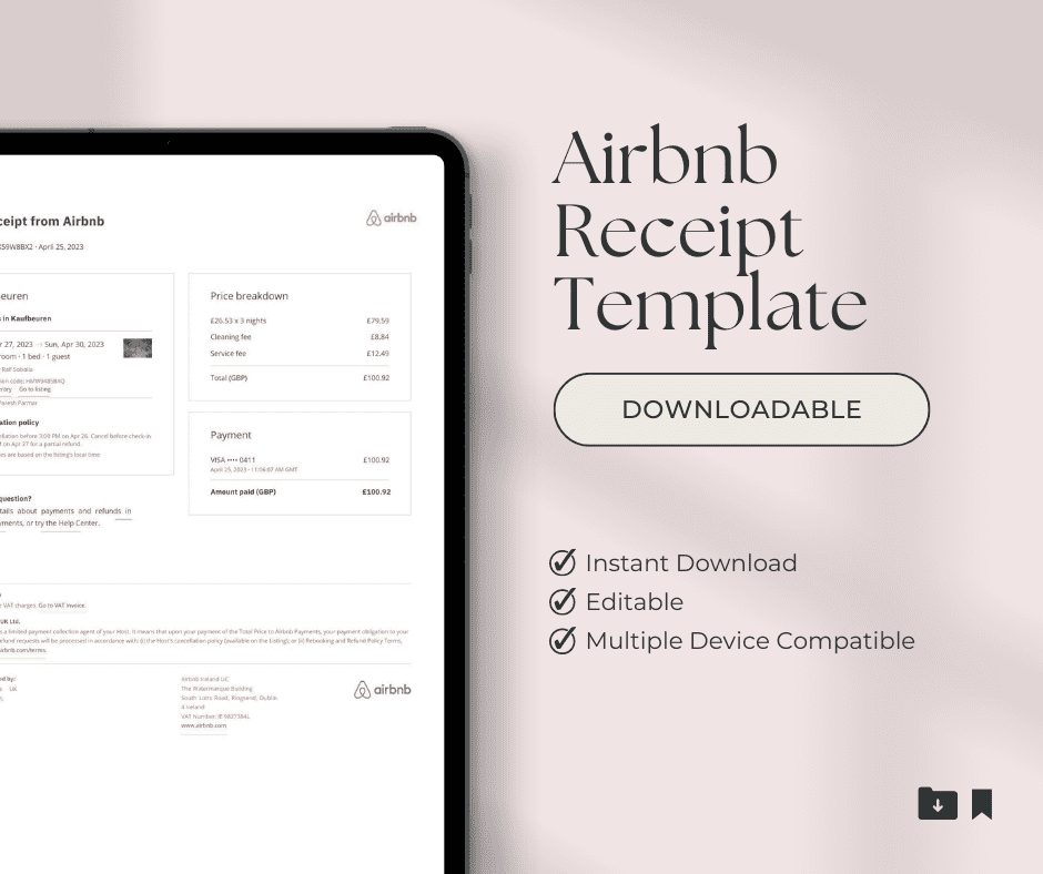 Airbnb Receipt Editable Airbnb Receipt Editable Download