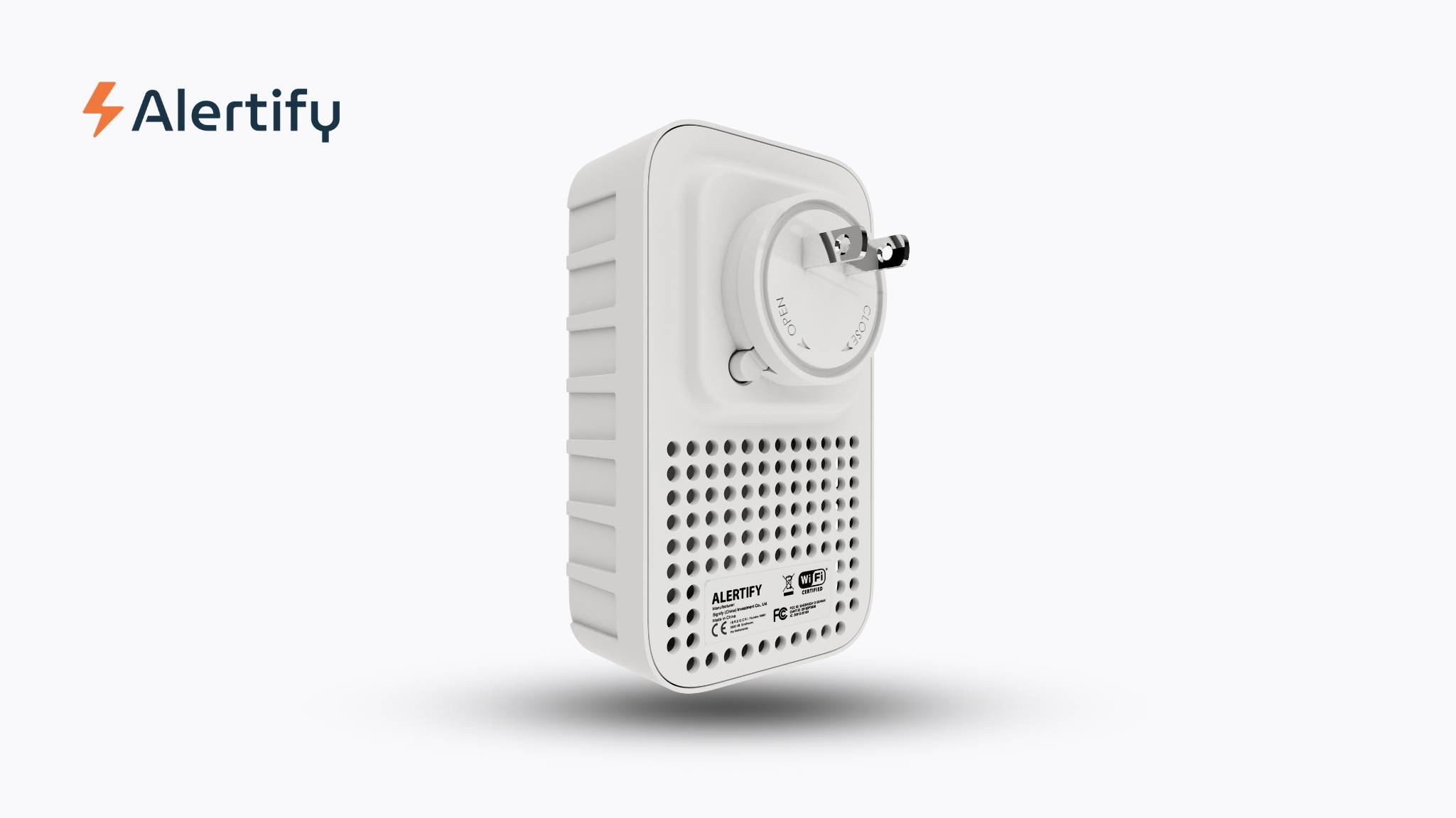 Airbnb Hosting Plug-in carbon monoxide detector with digital display and alertify branding, ideal for Airbnb 2024 room monitoring solutions.