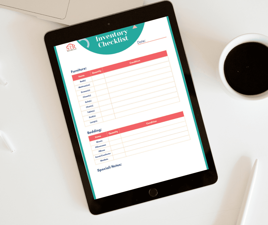 Beige Elegant Tablet Mockup Pinterest Pin Airbnb checklist for items