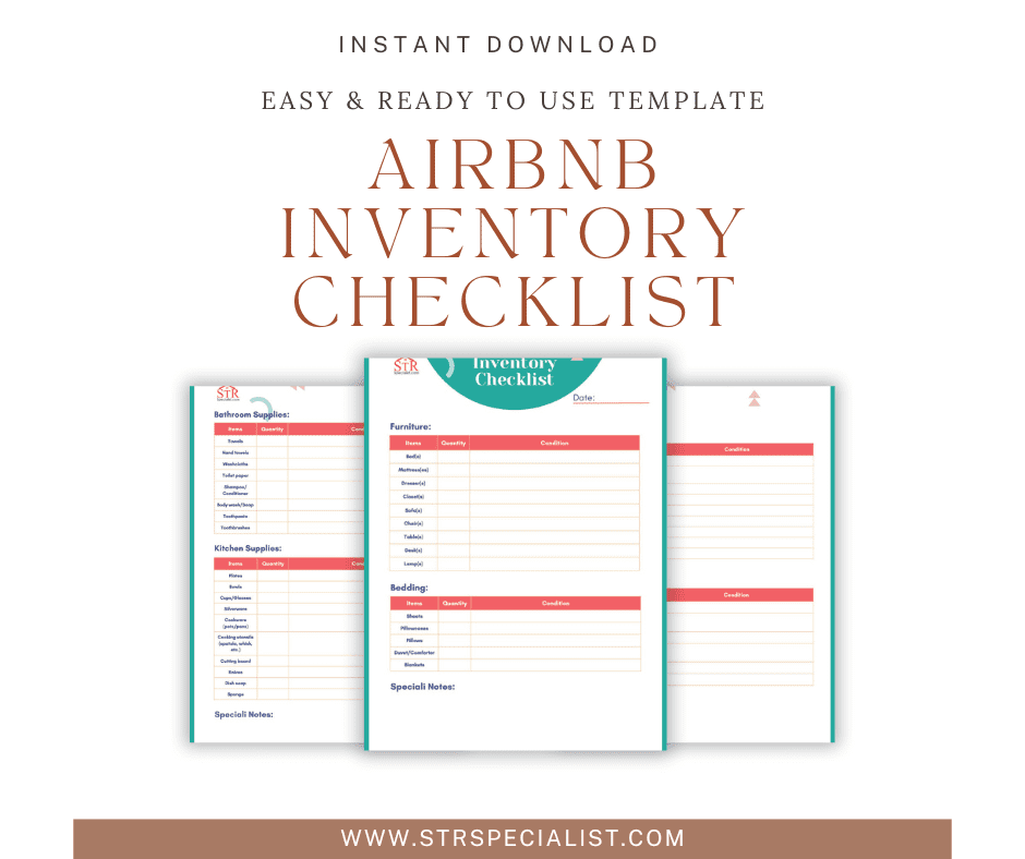 Beige Minimalist Letter and Planner Pages Mockup Instagram Post Airbnb inventory checklist