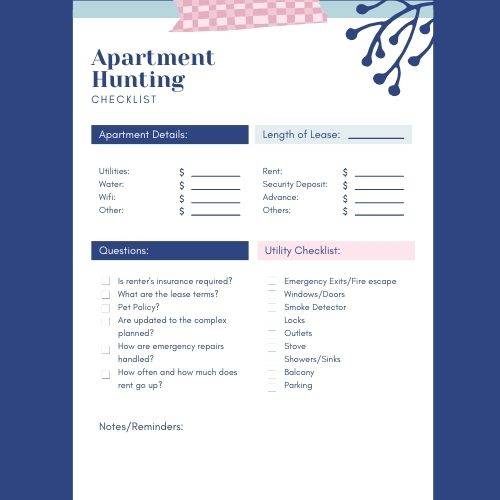 Blue and White Apartment Hunting Checklist (1) Airbnb Apartment Hunting Checklist