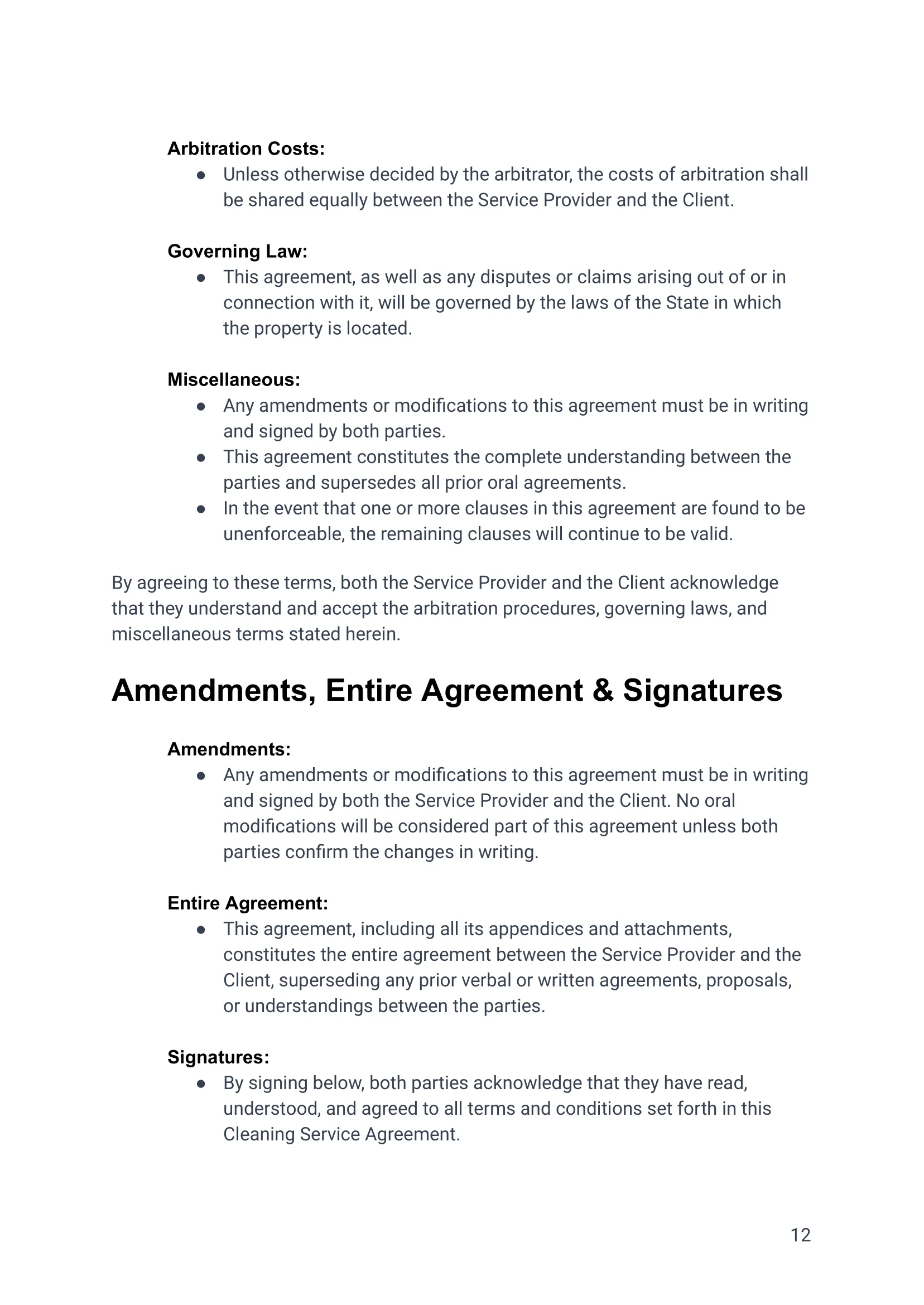 Cleaning Service Agreement For Residential Properties, Airbnb VRBO -12 Airbnb Cleaning Contract Agreement Template