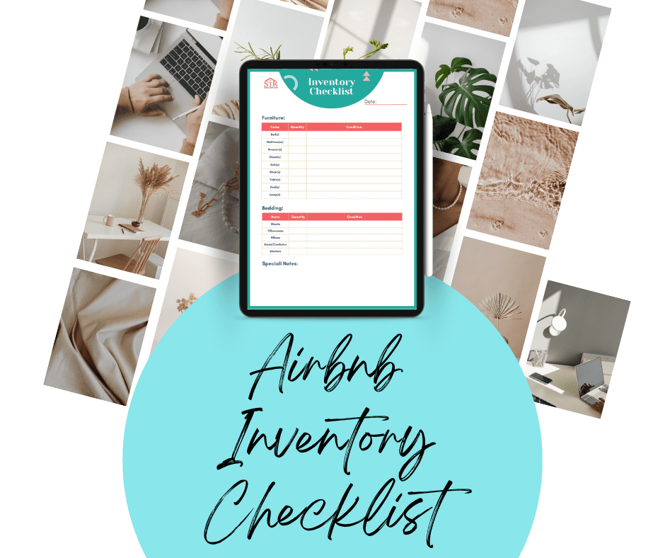 Cream & Brown Minimal Ebook iPad Mockup Pinterest Pin Checklist for Airbnb hosts downloadable