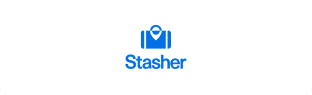 Airbnb Hosting A blue logo with the word stasher on it, perfect for Airbnb hosting and Airbnb tips.