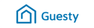 Airbnb Hosting The guesty logo on a white background designed for Airbnb hosting.