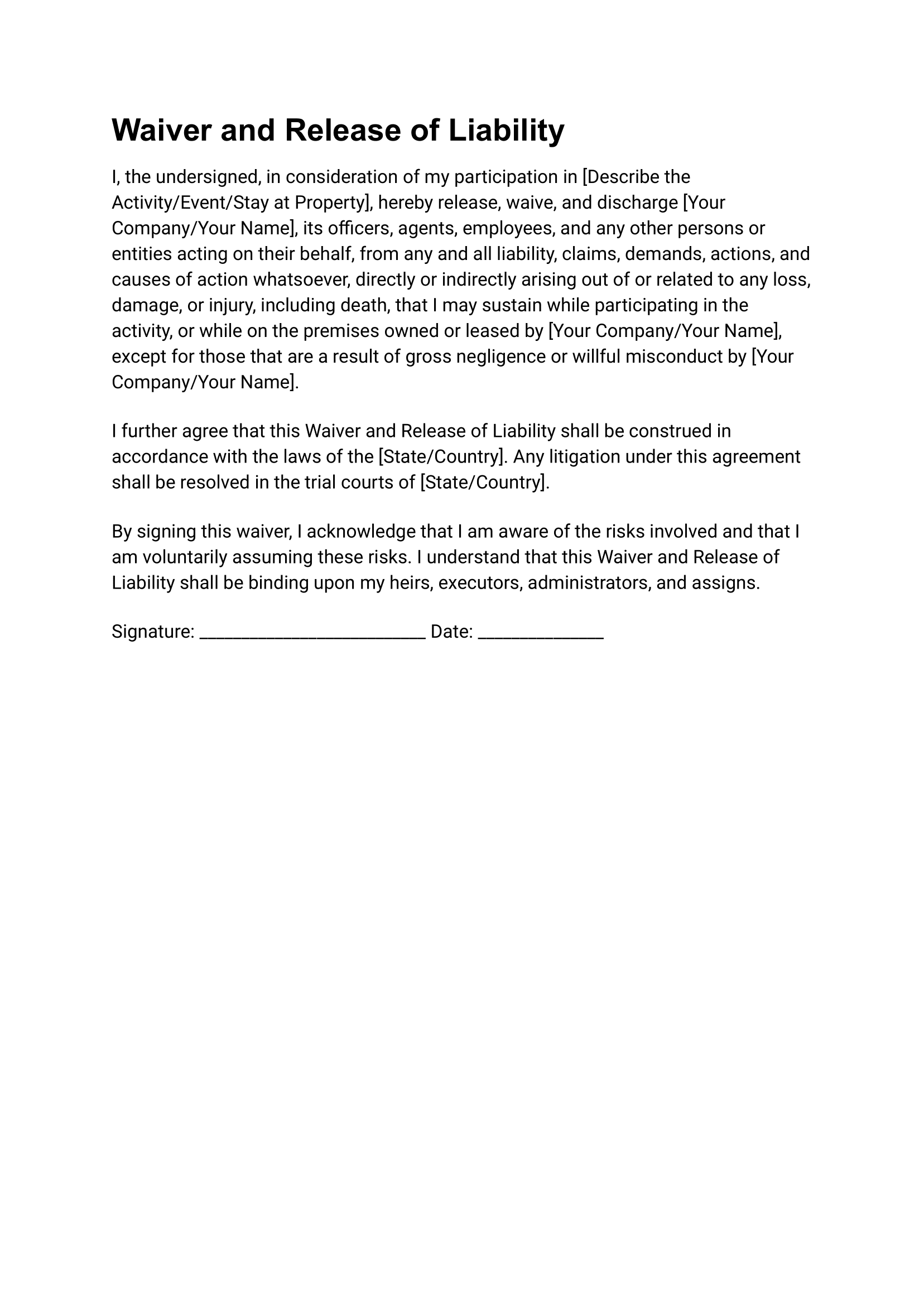 Liability Waiver for Short Term Rental Airbnb-4 Airbnb Liability Waiver Template Downloadable