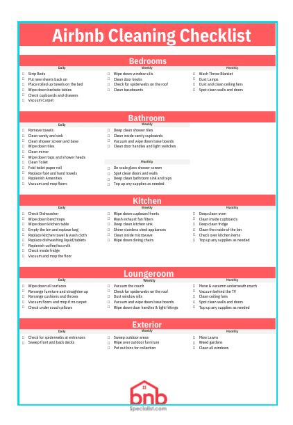 Airbnb Cleaning Checklist Template