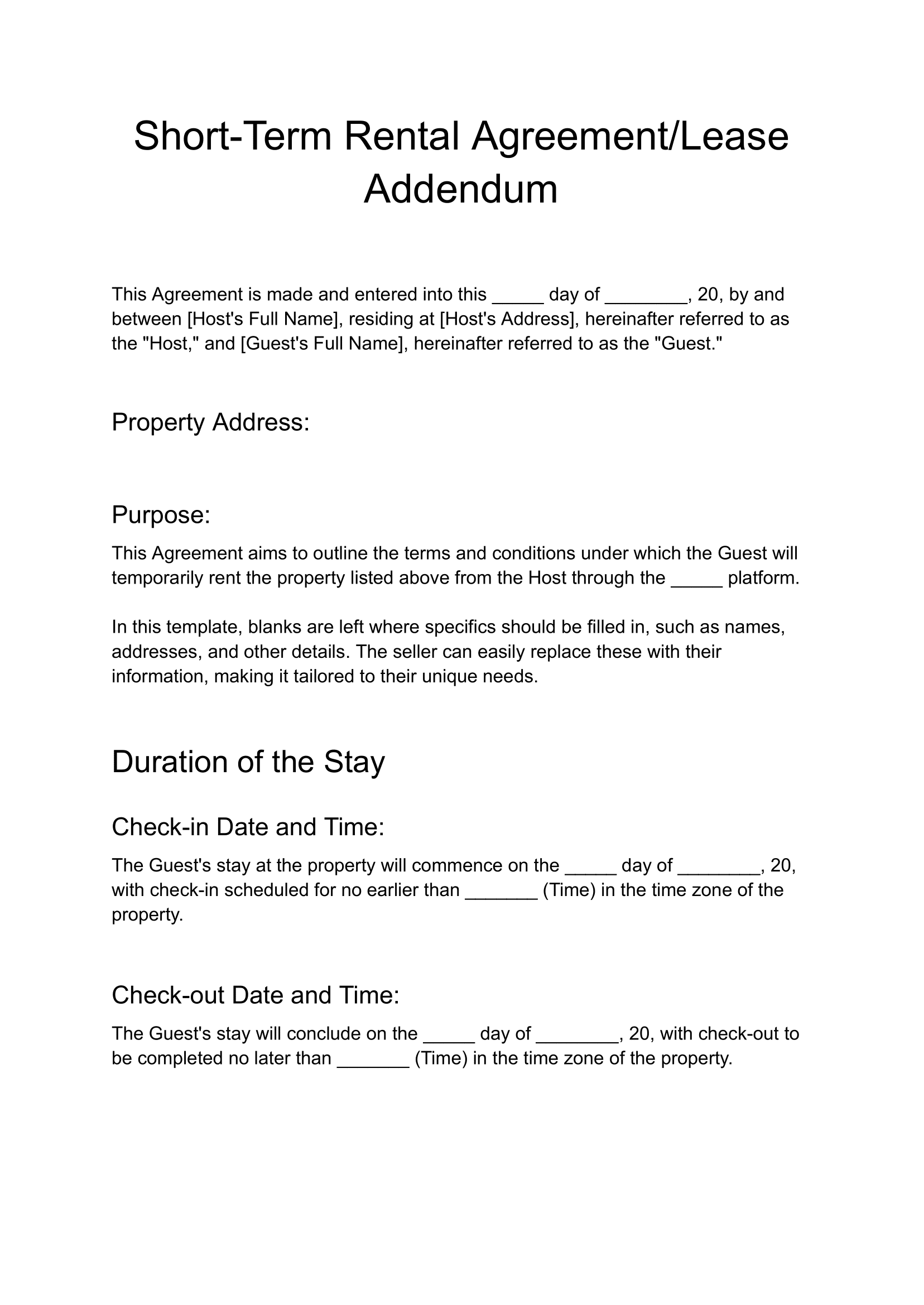 Short Term Rental Agreement_Lease Addendum-01 Short Term Rental Agreement_Lease Addendum-01