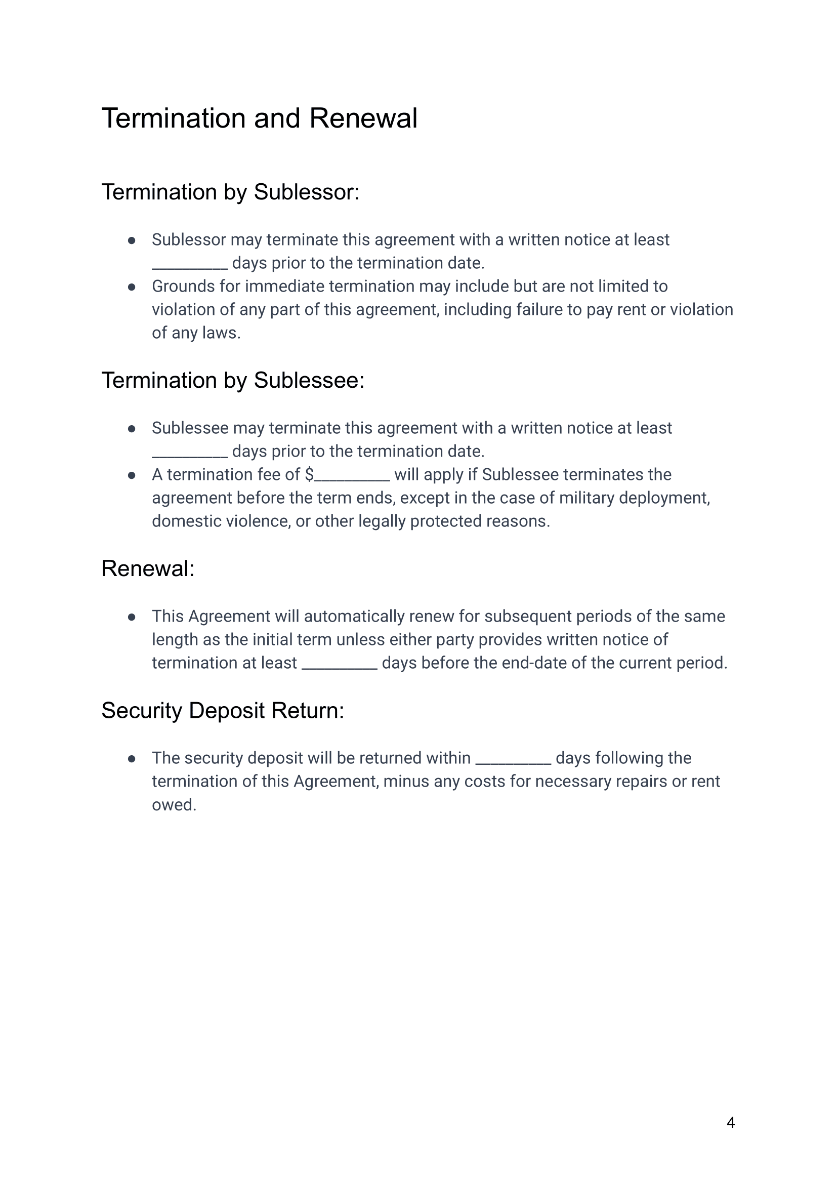 Sublease Agreement between Sublessor and Sublessee-04 Airbnb Sublease Agreement Template