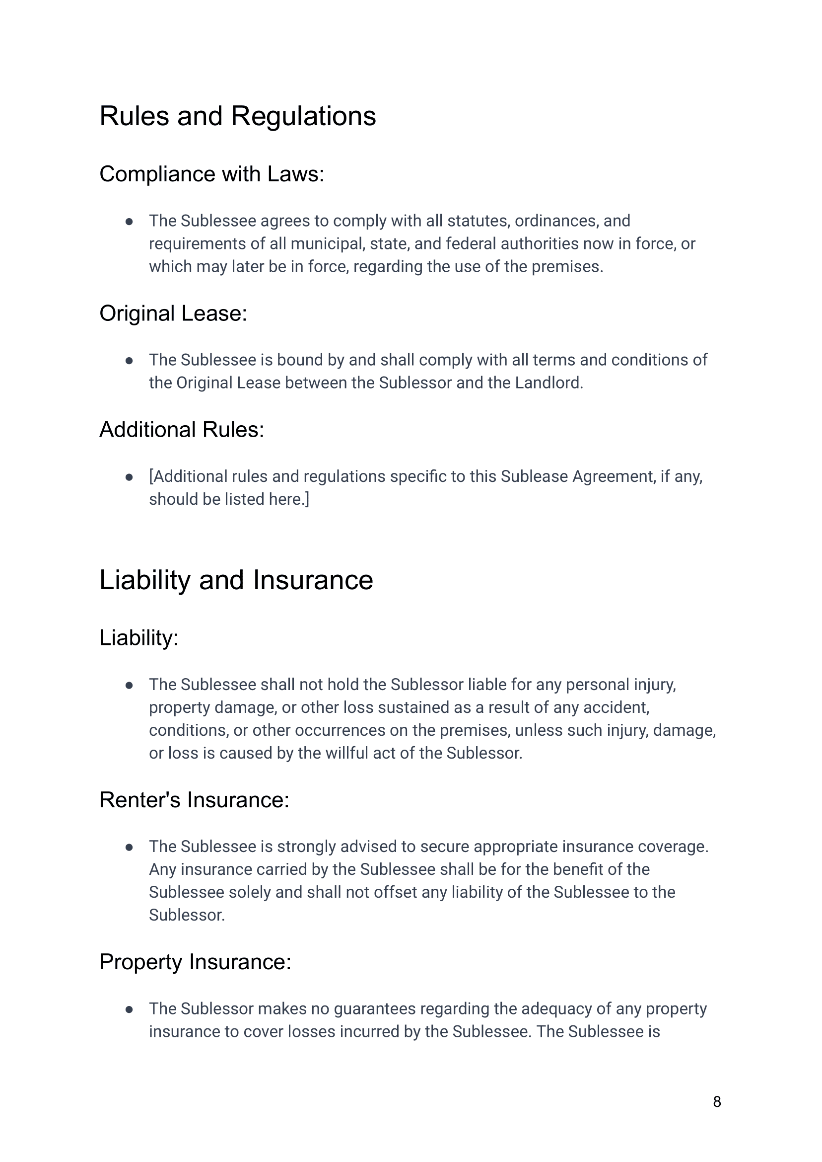 Sublease Agreement between Sublessor and Sublessee-08 Airbnb Sublease Agreement Template