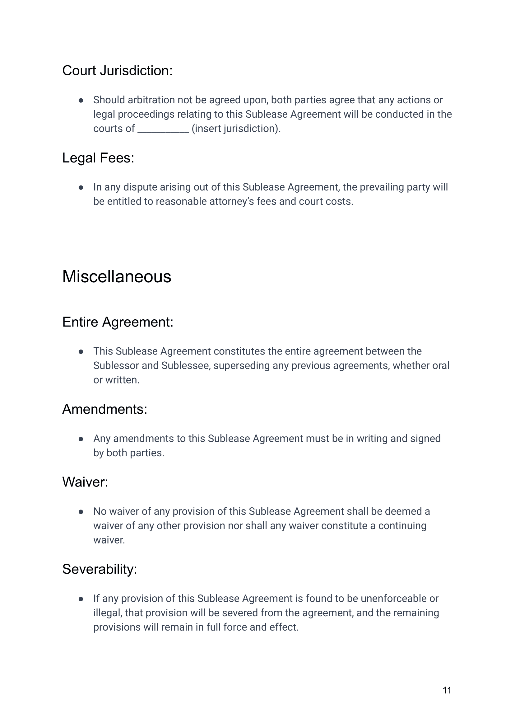 Sublease Agreement between Sublessor and Sublessee-11 Airbnb Sublease Agreement Template