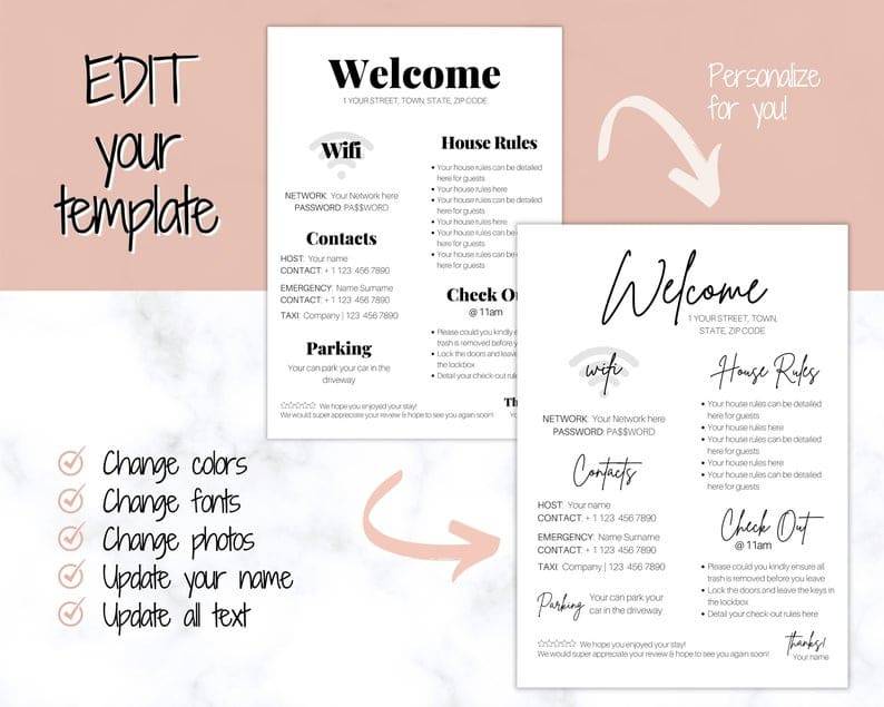 Airbnb Hosting A wedding menu template with the Airbnb Welcome Sign Wifi Details House Rules Template for Airbnb Hosting. Airbnb Hosting A wedding menu template with the Airbnb Welcome Sign Wifi Details House Rules Template for Airbnb Hosting.